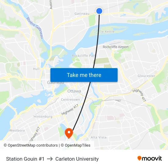 Station Gouin #1 to Carleton University map