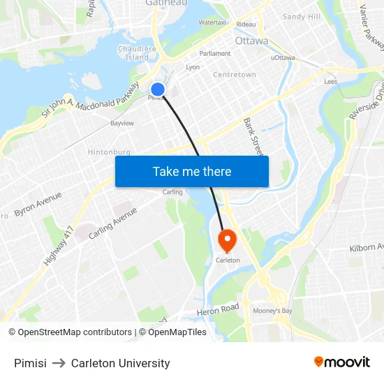 Pimisi to Carleton University map