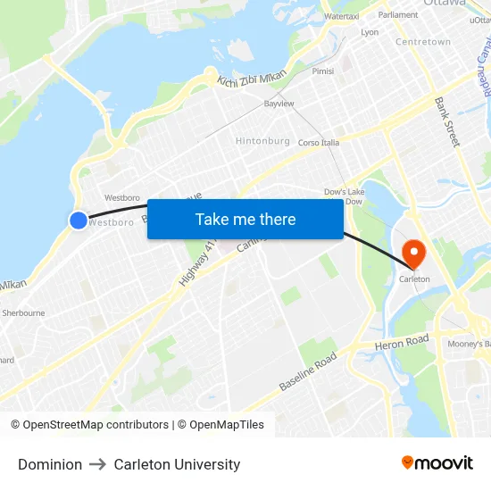 Dominion to Carleton University map