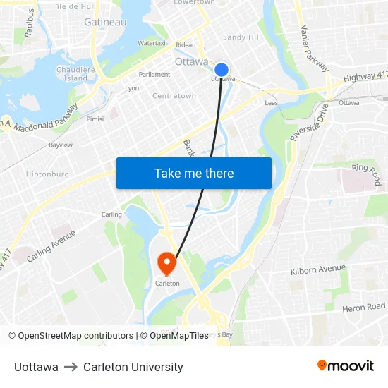 Uottawa to Carleton University map