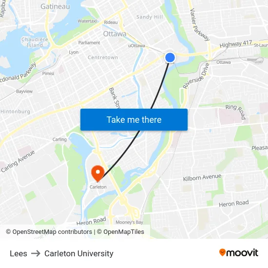 Lees to Carleton University map