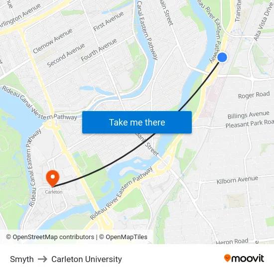 Smyth to Carleton University map