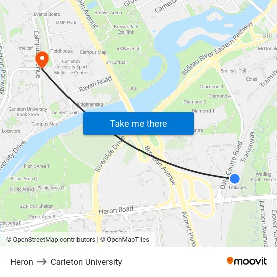 Heron to Carleton University map
