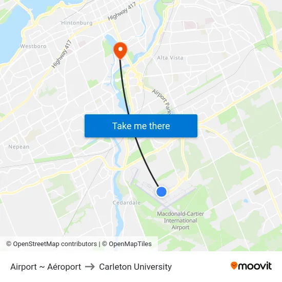 Airport ~ Aéroport to Carleton University map