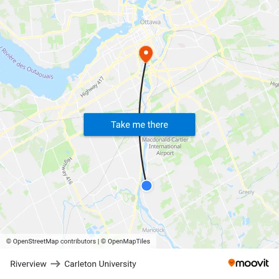 Riverview to Carleton University map