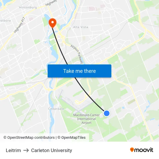 Leitrim to Carleton University map