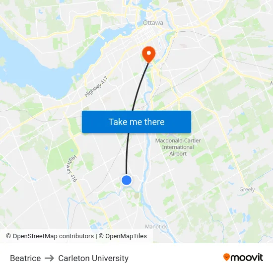Beatrice to Carleton University map