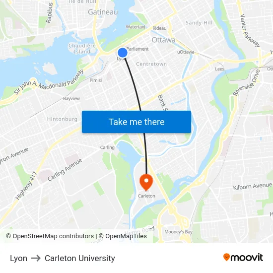 Lyon to Carleton University map
