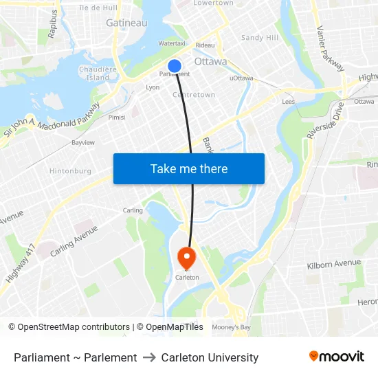 Parliament ~ Parlement to Carleton University map