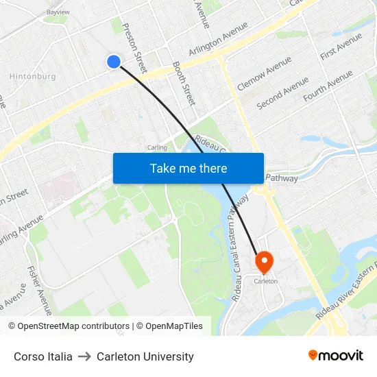 Corso Italia to Carleton University map