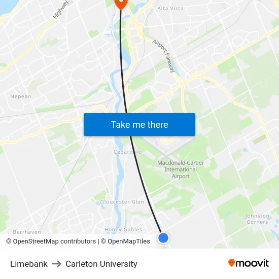 Limebank to Carleton University map