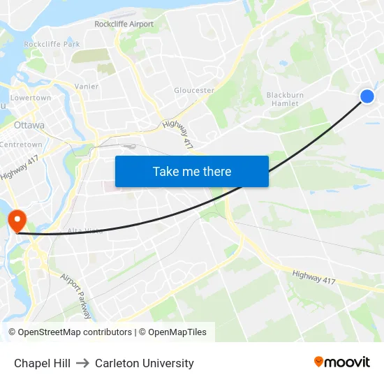 Chapel Hill to Carleton University map