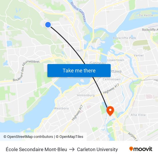 École Secondaire Mont-Bleu to Carleton University map