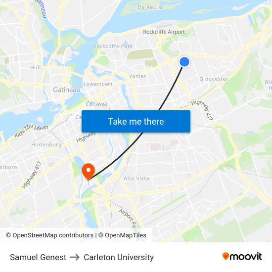 Samuel Genest to Carleton University map