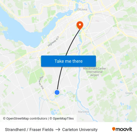 Strandherd / Fraser Fields to Carleton University map