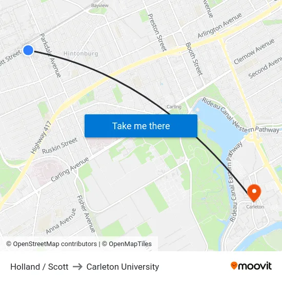 Holland / Scott to Carleton University map