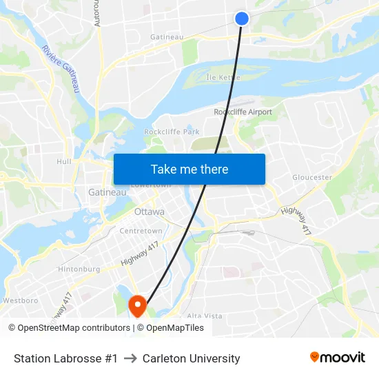 Station Labrosse #1 to Carleton University map