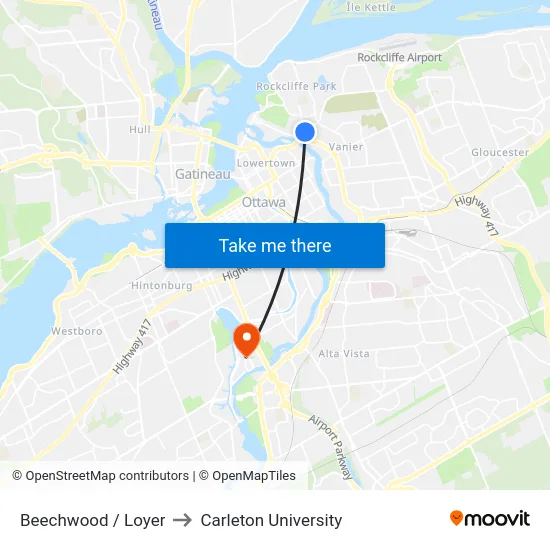 Beechwood / Loyer to Carleton University map