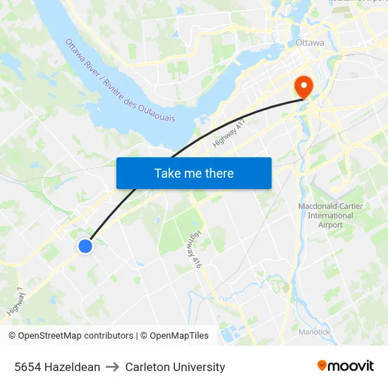 5654 Hazeldean to Carleton University map
