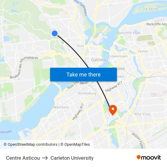 Centre Asticou to Carleton University map