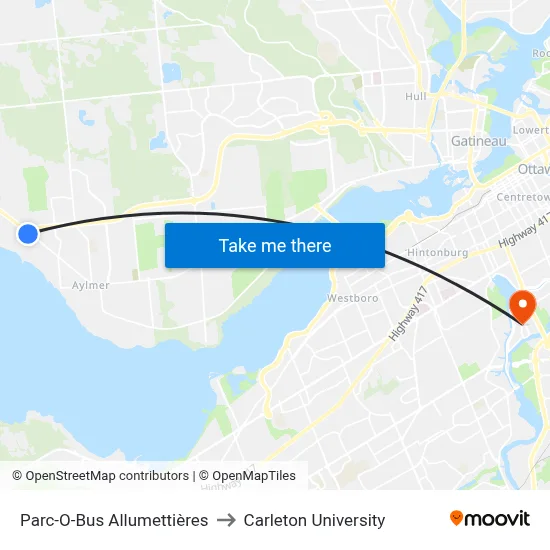 Parc-O-Bus Allumettières to Carleton University map