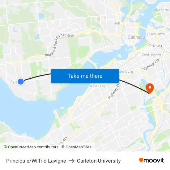 Principale/Wilfrid-Lavigne to Carleton University map