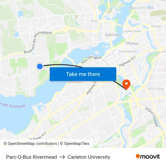 Parc-O-Bus Rivermead to Carleton University map