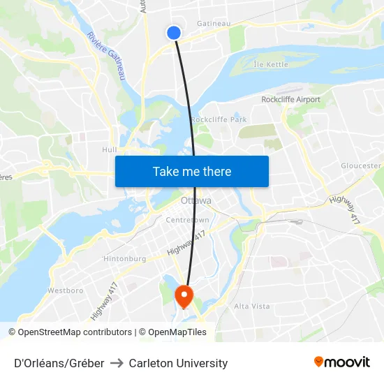 D'Orléans/Gréber to Carleton University map