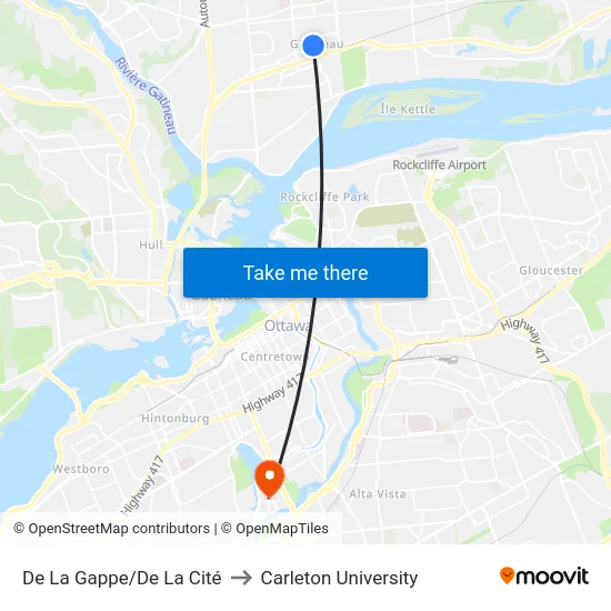 De La Gappe/De La Cité to Carleton University map