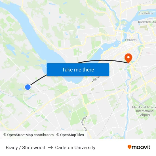 Brady / Statewood to Carleton University map