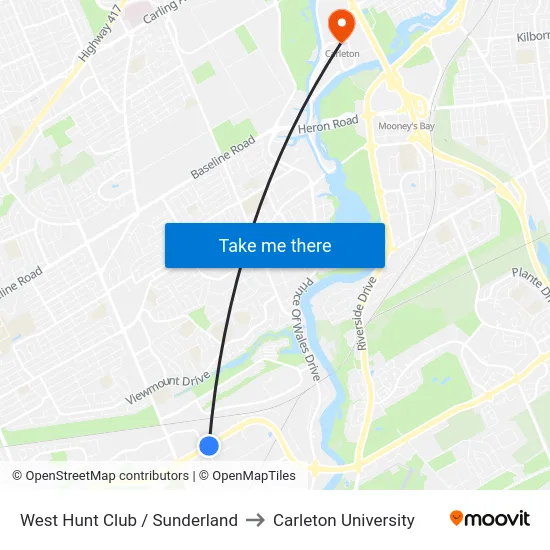 West Hunt Club / Sunderland to Carleton University map