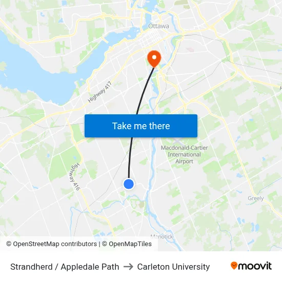 Strandherd / Appledale Path to Carleton University map