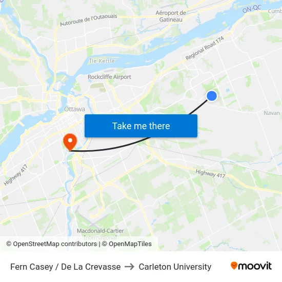 Fern Casey / De La Crevasse to Carleton University map