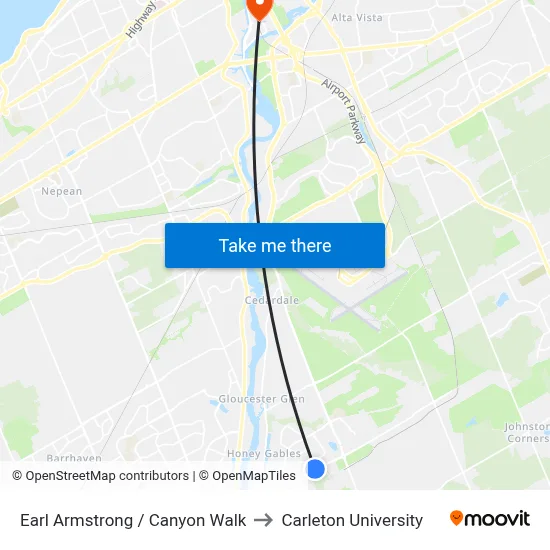 Earl Armstrong / Canyon Walk to Carleton University map