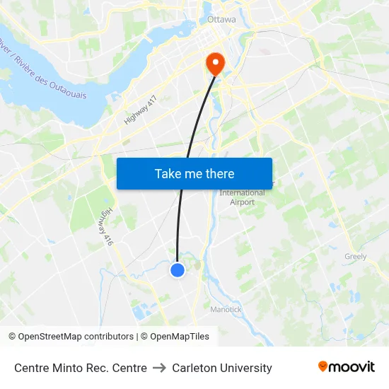 Centre Minto Rec. Centre to Carleton University map