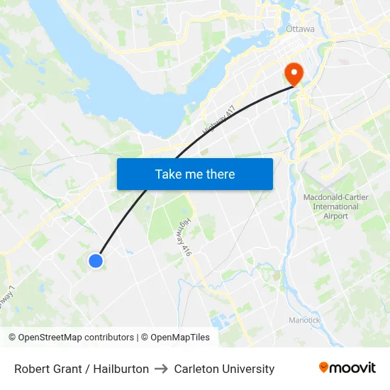 Robert Grant / Hailburton to Carleton University map
