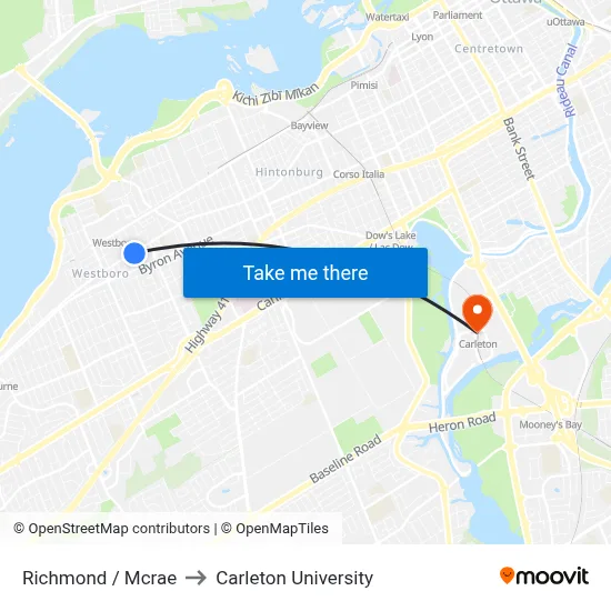Richmond / Mcrae to Carleton University map