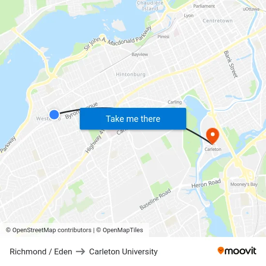 Richmond / Eden to Carleton University map