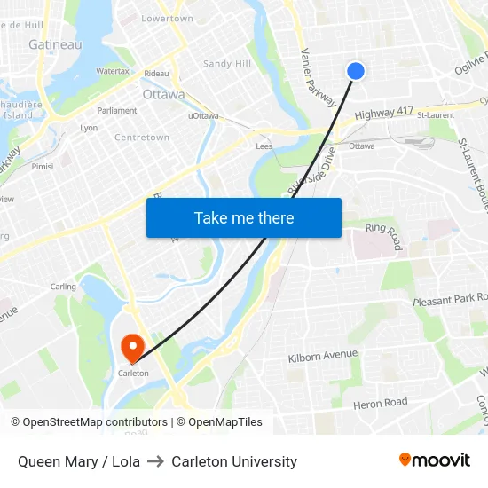 Queen Mary / Lola to Carleton University map