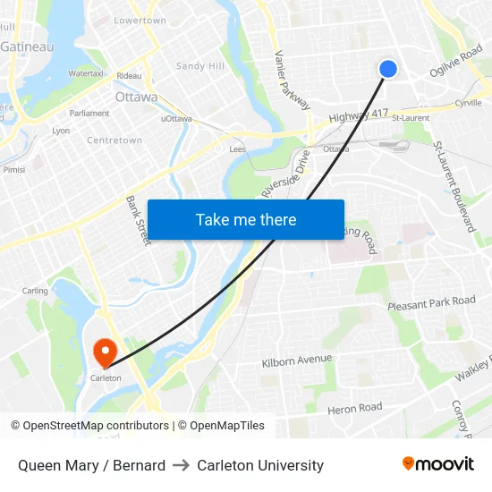 Queen Mary / Bernard to Carleton University map