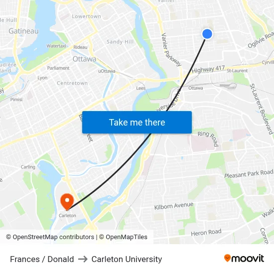 Frances / Donald to Carleton University map