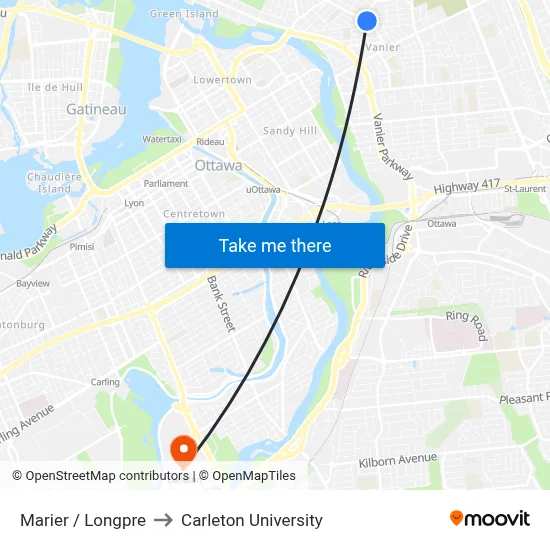 Marier / Longpre to Carleton University map
