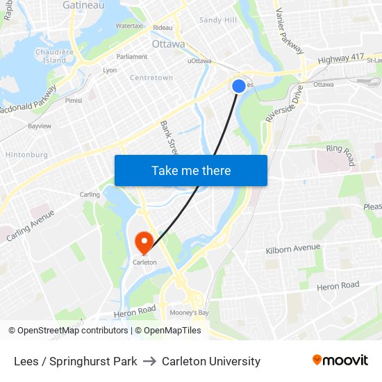 Lees / Springhurst Park to Carleton University map