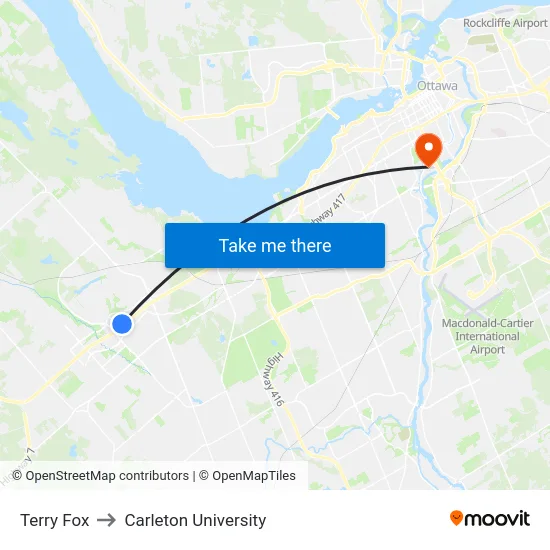 Terry Fox to Carleton University map