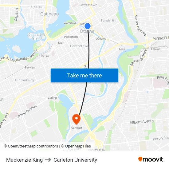 Mackenzie King to Carleton University map