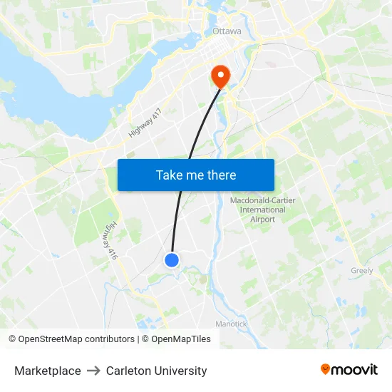 Marketplace to Carleton University map