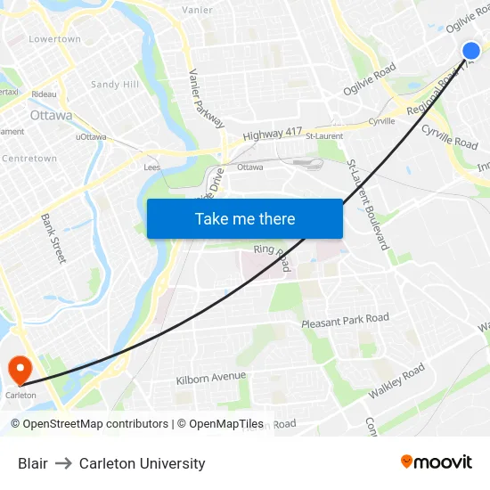Blair to Carleton University map