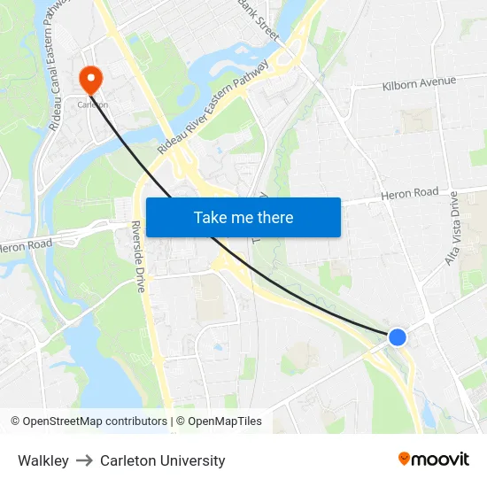 Walkley to Carleton University map