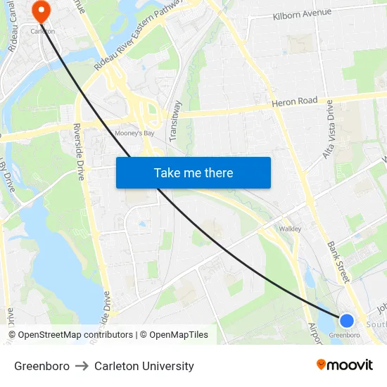 Greenboro to Carleton University map