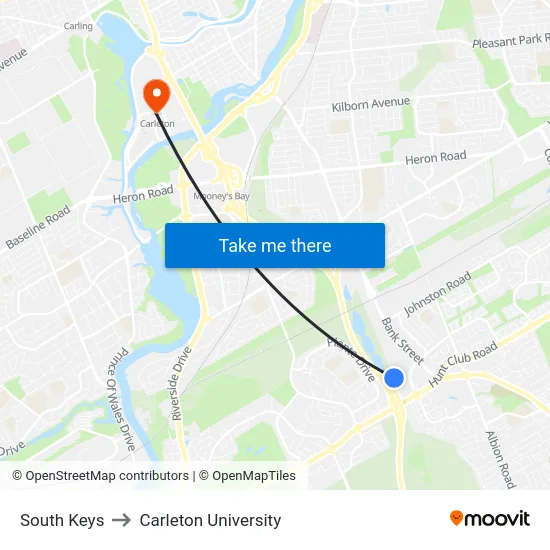 South Keys to Carleton University map